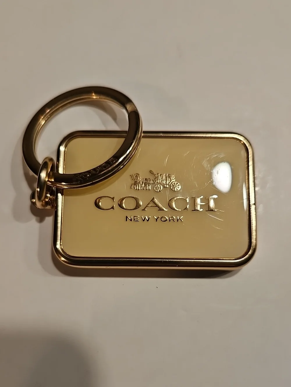 Coach Gold & Cream Horse And Carriage Logo Keyring / Bag Charm